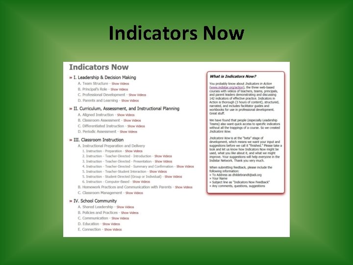 Indicators Now 