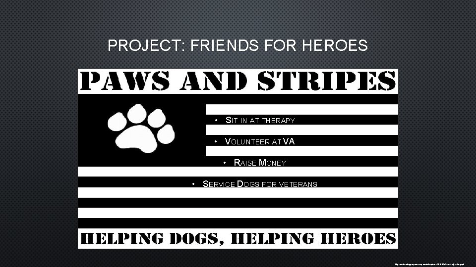 PROJECT: FRIENDS FOR HEROES • SIT IN AT THERAPY • VOLUNTEER AT VA •