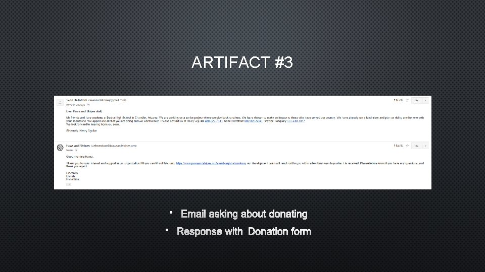 ARTIFACT #3 • EMAIL ASKING ABOUT DONATING • RESPONSE WITH DONATION FORM 