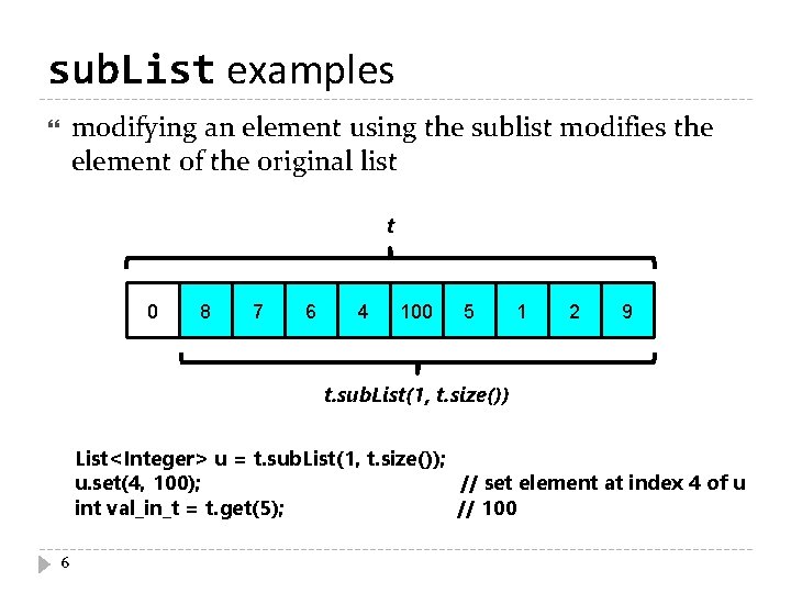 sub. List examples modifying an element using the sublist modifies the element of the