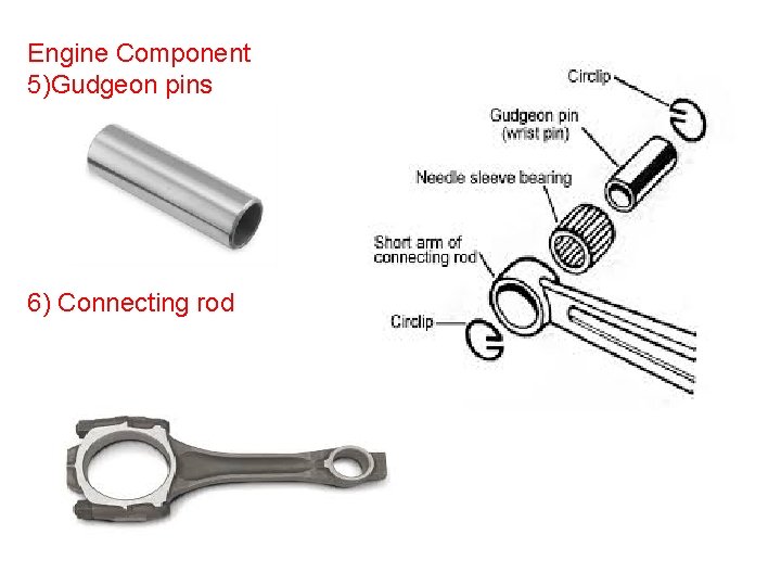 Engine Component 5)Gudgeon pins 6) Connecting rod 