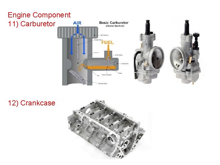 Engine Component 11) Carburetor 12) Crankcase 