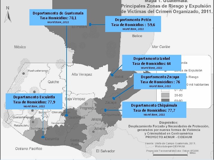 Departamento de Guatemala Tasa Homicidios: 78, 1 World Bank, 2011 Departamento Petén Tasa de