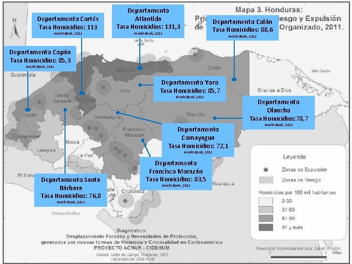 Departamento Cortés Tasa Homicidios: 113 World Bank, 2011 Departamento Atlantida Tasa Homicidios: 131, 3