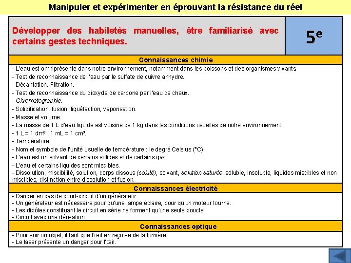 Manipuler et expérimenter en éprouvant la résistance du réel Développer des habiletés manuelles, être