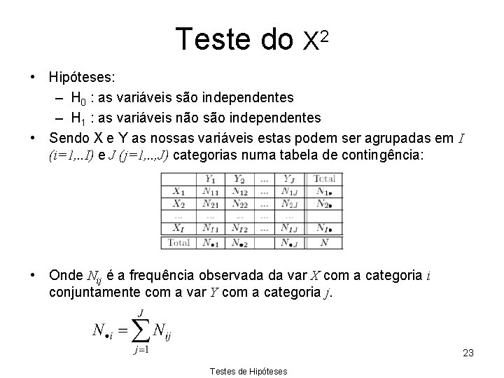Teste do Χ 2 • Hipóteses: – H 0 : as variáveis são independentes