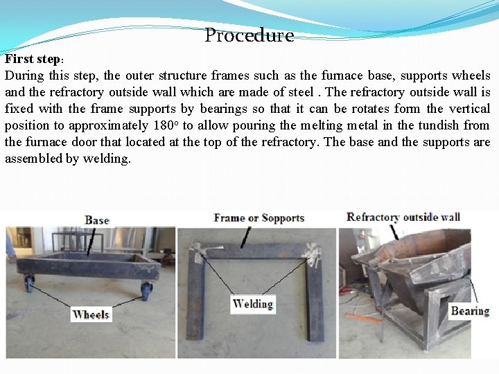 Procedure First step: During this step, the outer structure frames such as the furnace