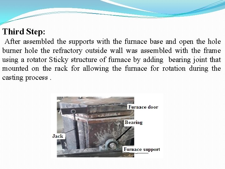 Third Step: After assembled the supports with the furnace base and open the hole