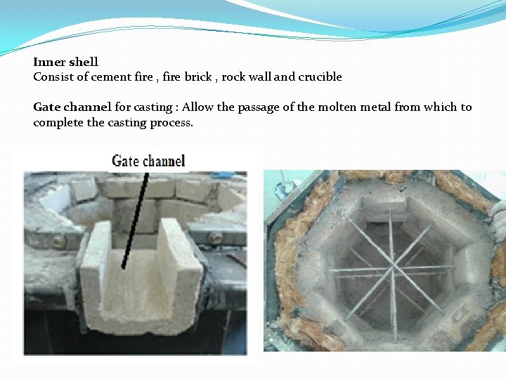 Inner shell Consist of cement fire , fire brick , rock wall and crucible