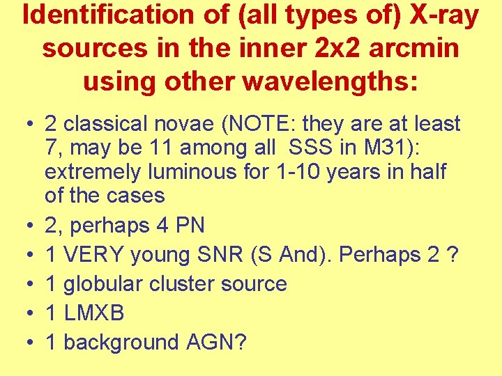 Identification of (all types of) X-ray sources in the inner 2 x 2 arcmin