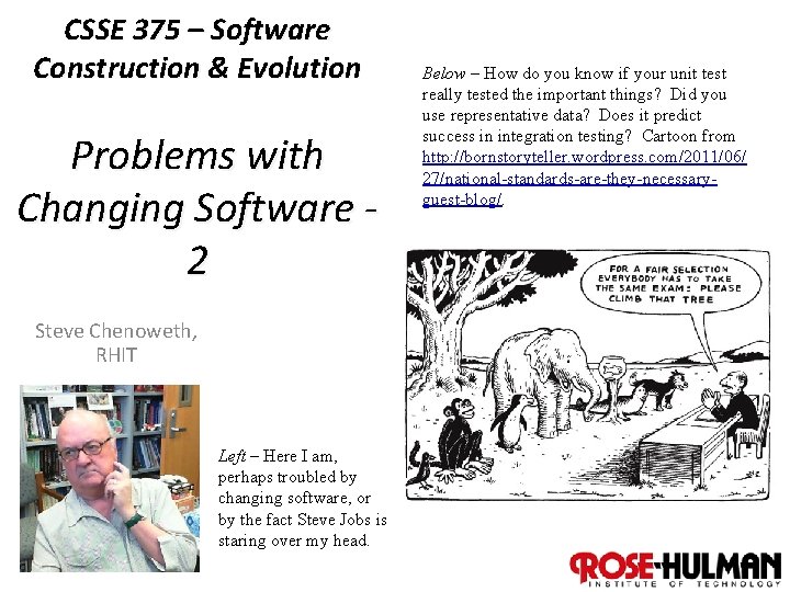 CSSE 375 – Software Construction & Evolution Problems with Changing Software 2 Below –