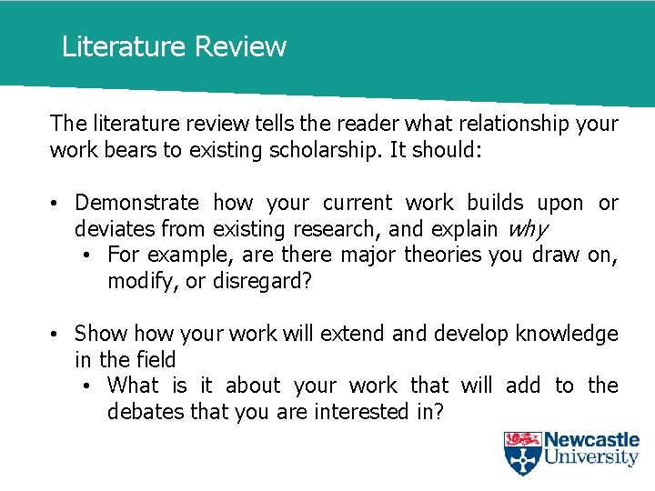 Literature Review The literature review tells the reader what relationship your work bears to