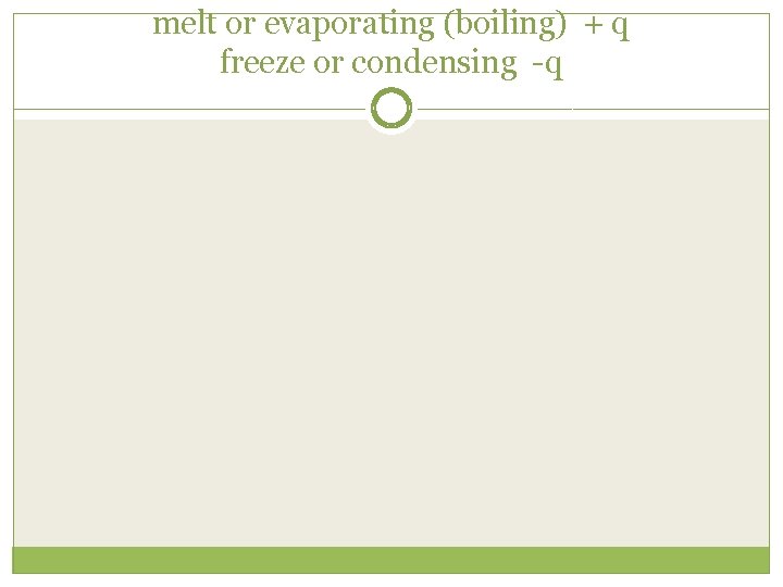 melt or evaporating (boiling) + q freeze or condensing -q 