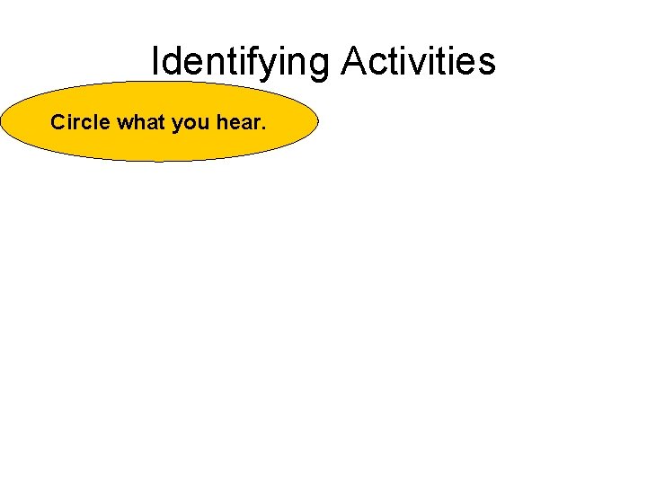 Identifying Activities Circle what you hear. 