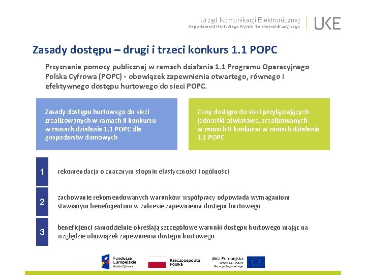 Urząd Komunikacji Elektronicznej Departament Hurtowego Rynku Telekomunikacyjnego Zasady dostępu – drugi i trzeci konkurs Urząd Komunikacji Elektronicznej Departament Hurtowego Rynku Telekomunikacyjnego Zasady dostępu – drugi i trzeci konkurs