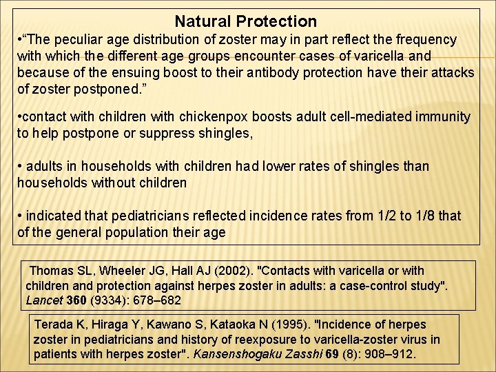 Natural Protection • “The peculiar age distribution of zoster may in part reflect the