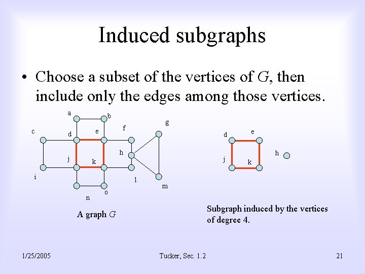 Induced subgraphs • Choose a subset of the vertices of G, then include only