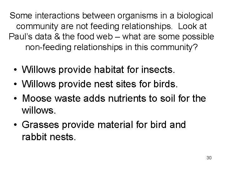 Some interactions between organisms in a biological community are not feeding relationships. Look at