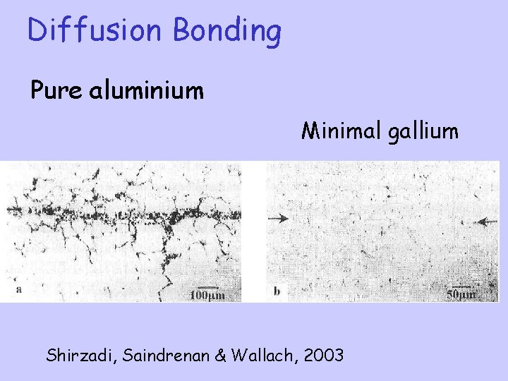 Diffusion Bonding Pure aluminium Minimal gallium Shirzadi, Saindrenan & Wallach, 2003 