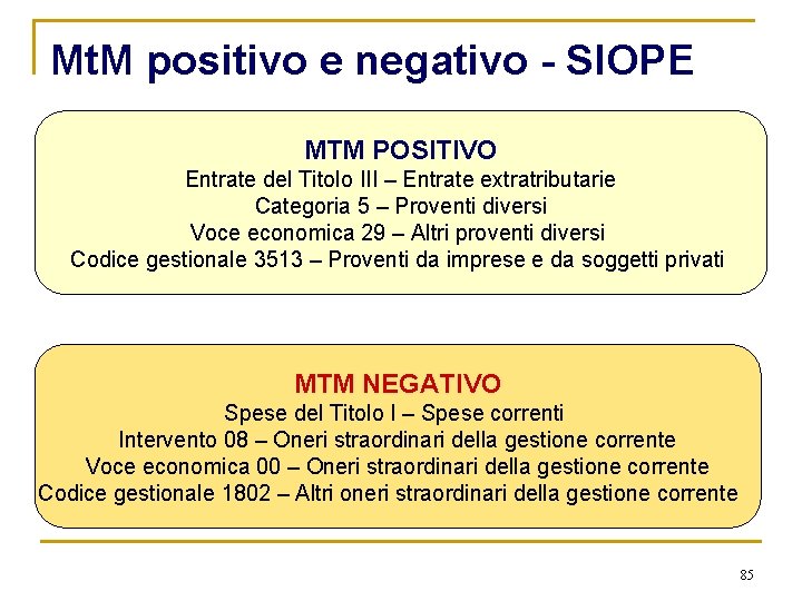 Mt. M positivo e negativo - SIOPE MTM POSITIVO Entrate del Titolo III –