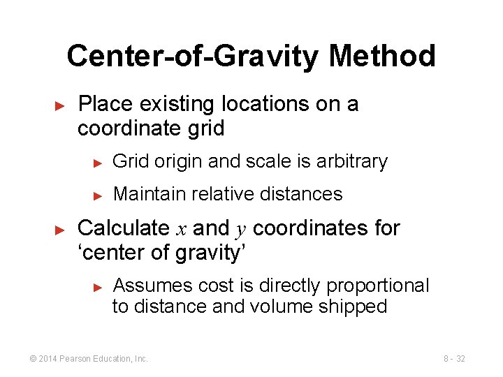 Center-of-Gravity Method ► ► Place existing locations on a coordinate grid ► Grid origin