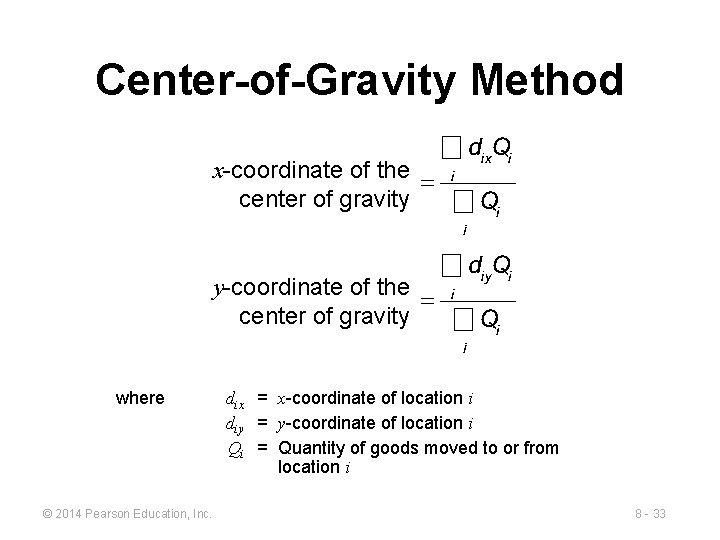 Center-of-Gravity Method x-coordinate of the center of gravity y-coordinate of the center of gravity