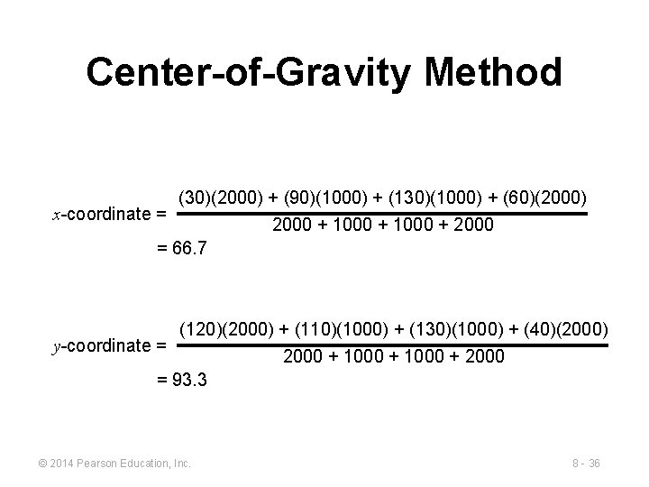 Center-of-Gravity Method (30)(2000) + (90)(1000) + (130)(1000) + (60)(2000) x-coordinate = 2000 + 1000