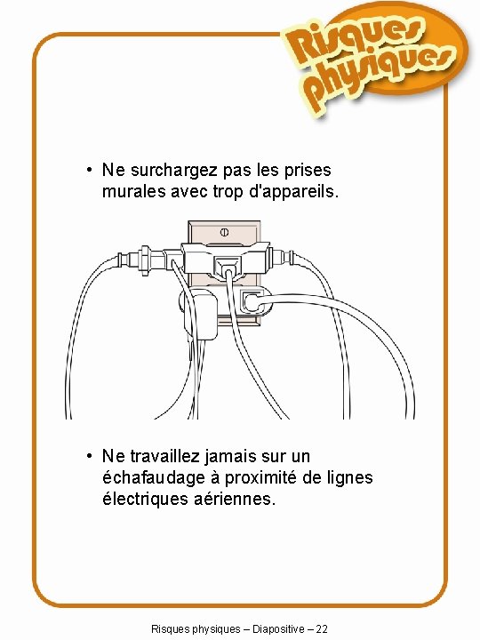  • Ne surchargez pas les prises murales avec trop d'appareils. • Ne travaillez