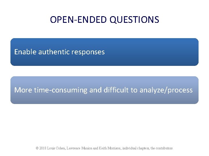 OPEN-ENDED QUESTIONS Enable authentic responses More time-consuming and difficult to analyze/process © 2018 Louis