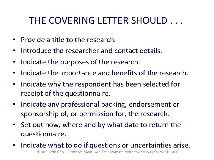 THE COVERING LETTER SHOULD. . . Provide a title to the research. Introduce the