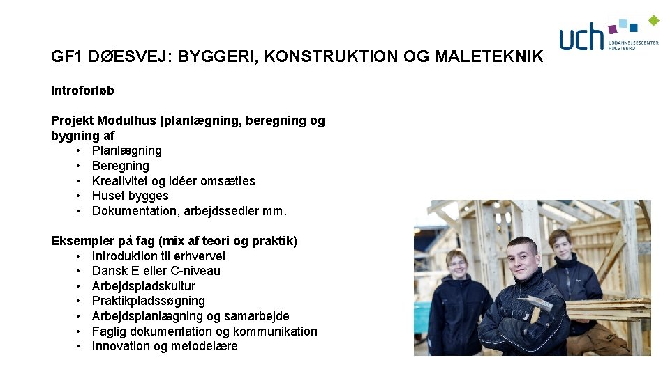 GF 1 DØESVEJ: BYGGERI, KONSTRUKTION OG MALETEKNIK Introforløb Projekt Modulhus (planlægning, beregning og bygning