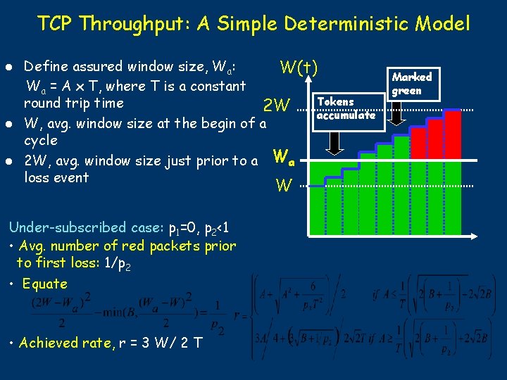 TCP Throughput: A Simple Deterministic Model l Define assured window size, Wa: W(t) Wa