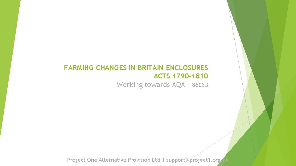 FARMING CHANGES IN BRITAIN ENCLOSURES ACTS 1790 -1810 Working towards AQA - 86063 Project