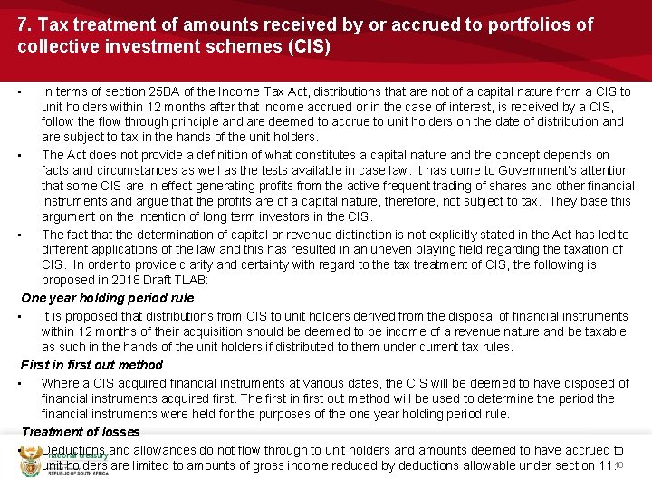 7. Tax treatment of amounts received by or accrued to portfolios of collective investment