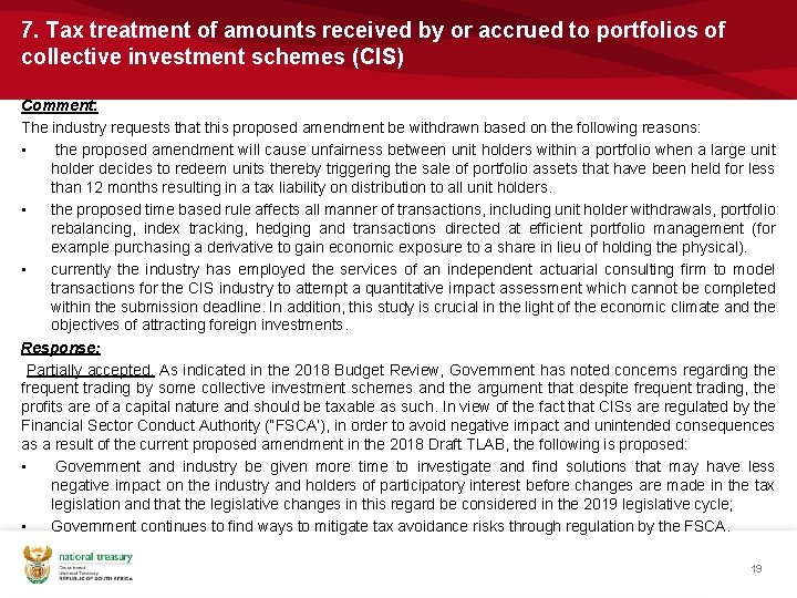 7. Tax treatment of amounts received by or accrued to portfolios of collective investment