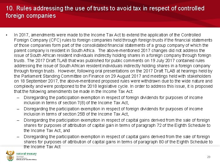 10. Rules addressing the use of trusts to avoid tax in respect of controlled