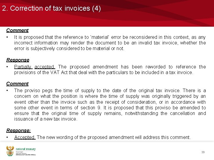 2. Correction of tax invoices (4) Comment • It is proposed that the reference