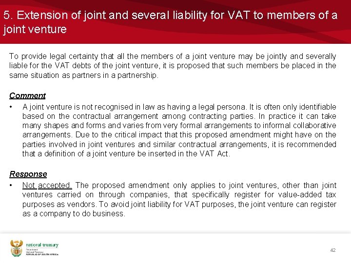 5. Extension of joint and several liability for VAT to members of a joint