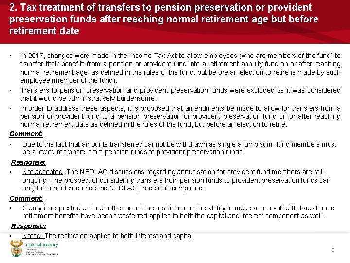 2. Tax treatment of transfers to pension preservation or provident preservation funds after reaching