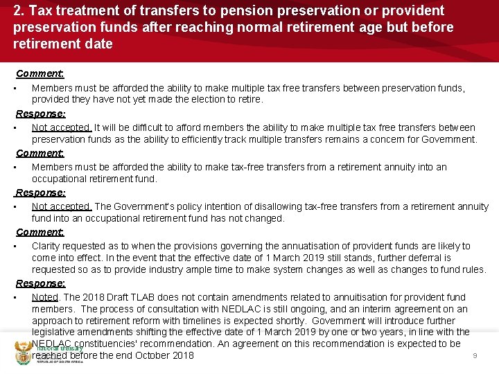 2. Tax treatment of transfers to pension preservation or provident preservation funds after reaching