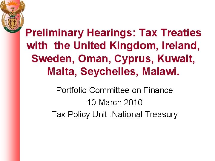Preliminary Hearings Tax Treaties with the United Kingdom