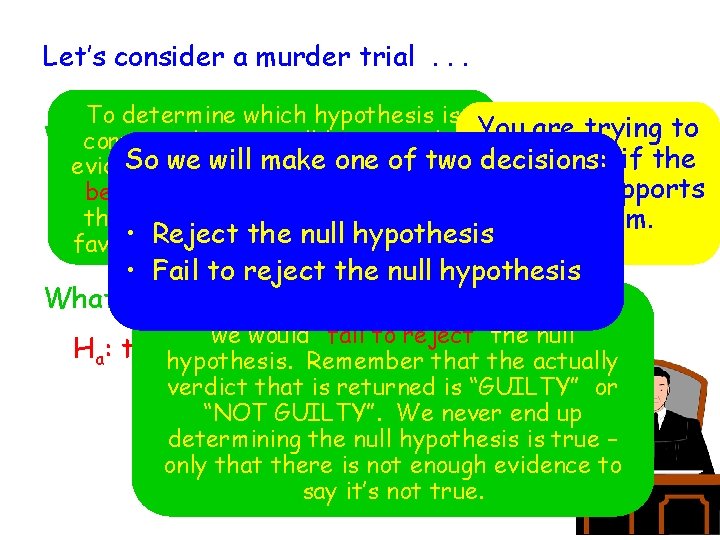 Let’s consider a murder trial. . . To determine which hypothesis is What is