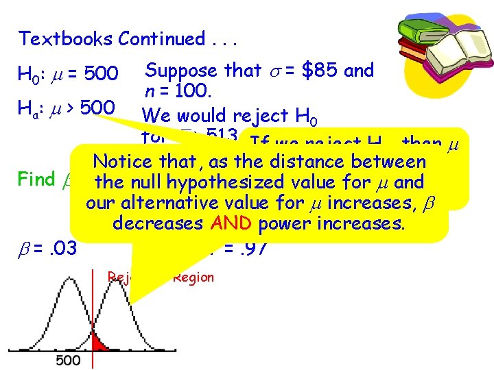 Textbooks Continued. . . Suppose that s = $85 and n = 100. Ha: