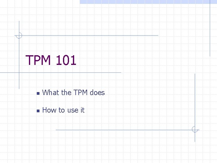 TPM 101 n What the TPM does n How to use it 