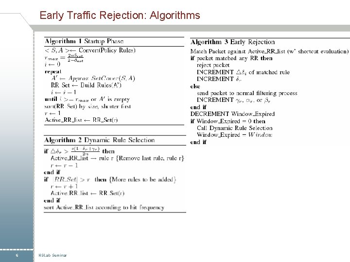 Early Traffic Rejection: Algorithms 6 NSLab Seminar 