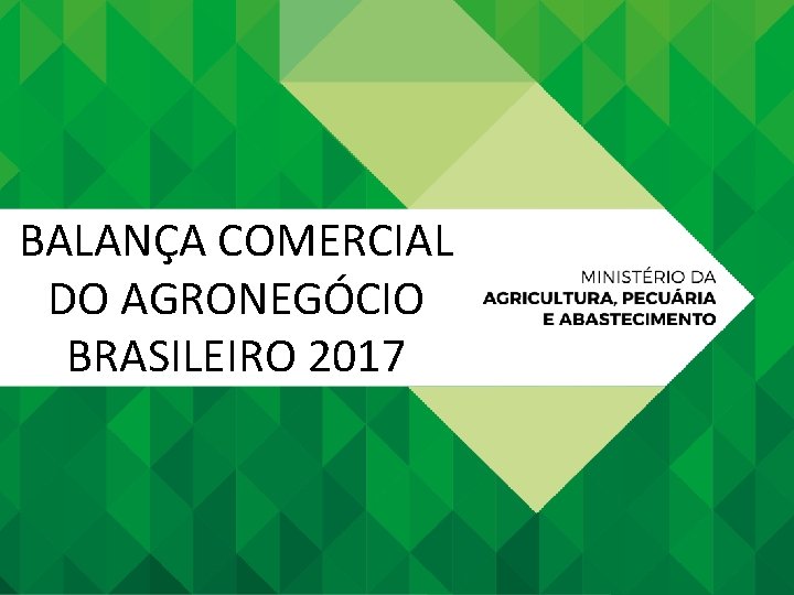 BALANÇA COMERCIAL DO AGRONEGÓCIO BRASILEIRO 2017 