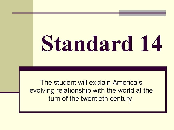 Standard 14 The student will explain America’s evolving relationship with the world at the