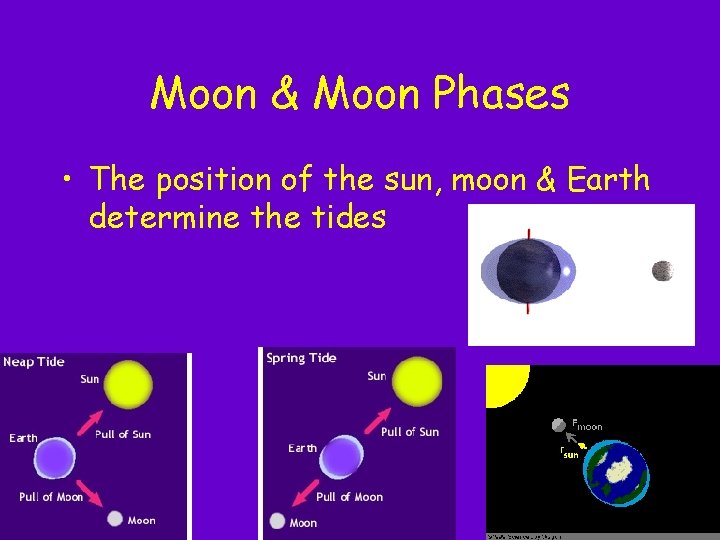 Moon & Moon Phases • The position of the sun, moon & Earth determine Moon & Moon Phases • The position of the sun, moon & Earth determine
