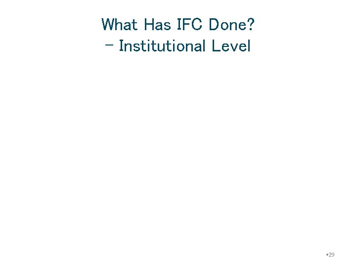 What Has IFC Done? - Institutional Level • 29 