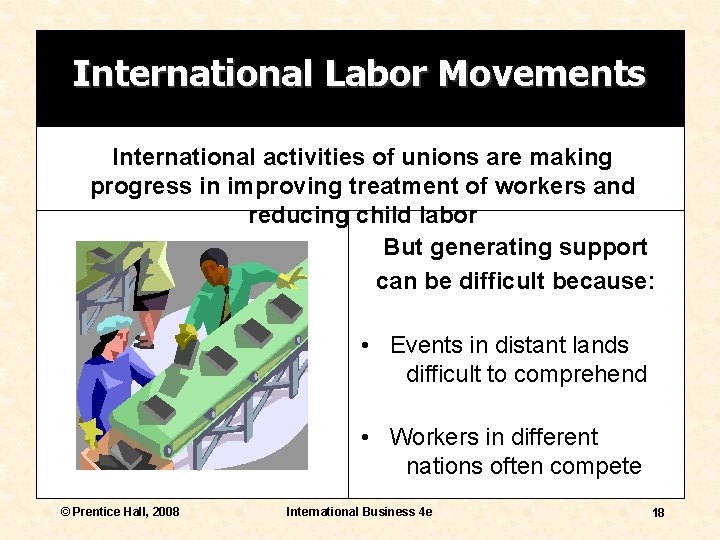International Labor Movements International activities of unions are making progress in improving treatment of